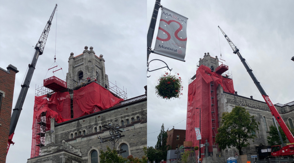 Échafaudage autour du clocher